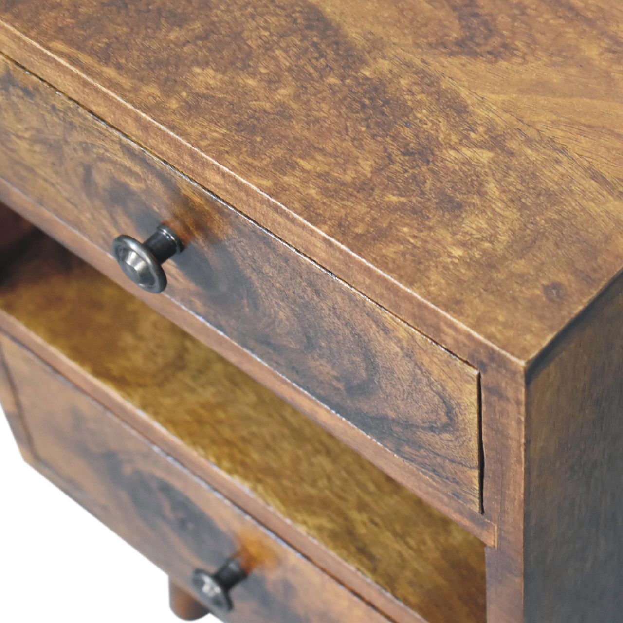 Solid Mango Wood Chestnut Finished 2 Drawer 1 Slot Mini Classic Bedside - Image 4