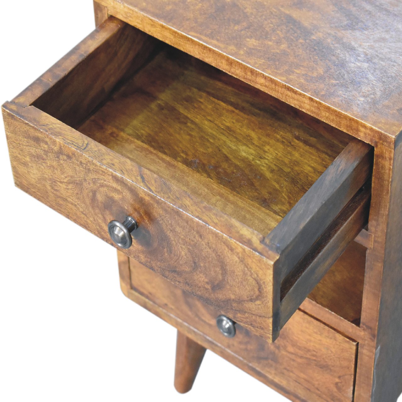 Solid Mango Wood Chestnut Finished 2 Drawer 1 Slot Mini Classic Bedside - Image 5