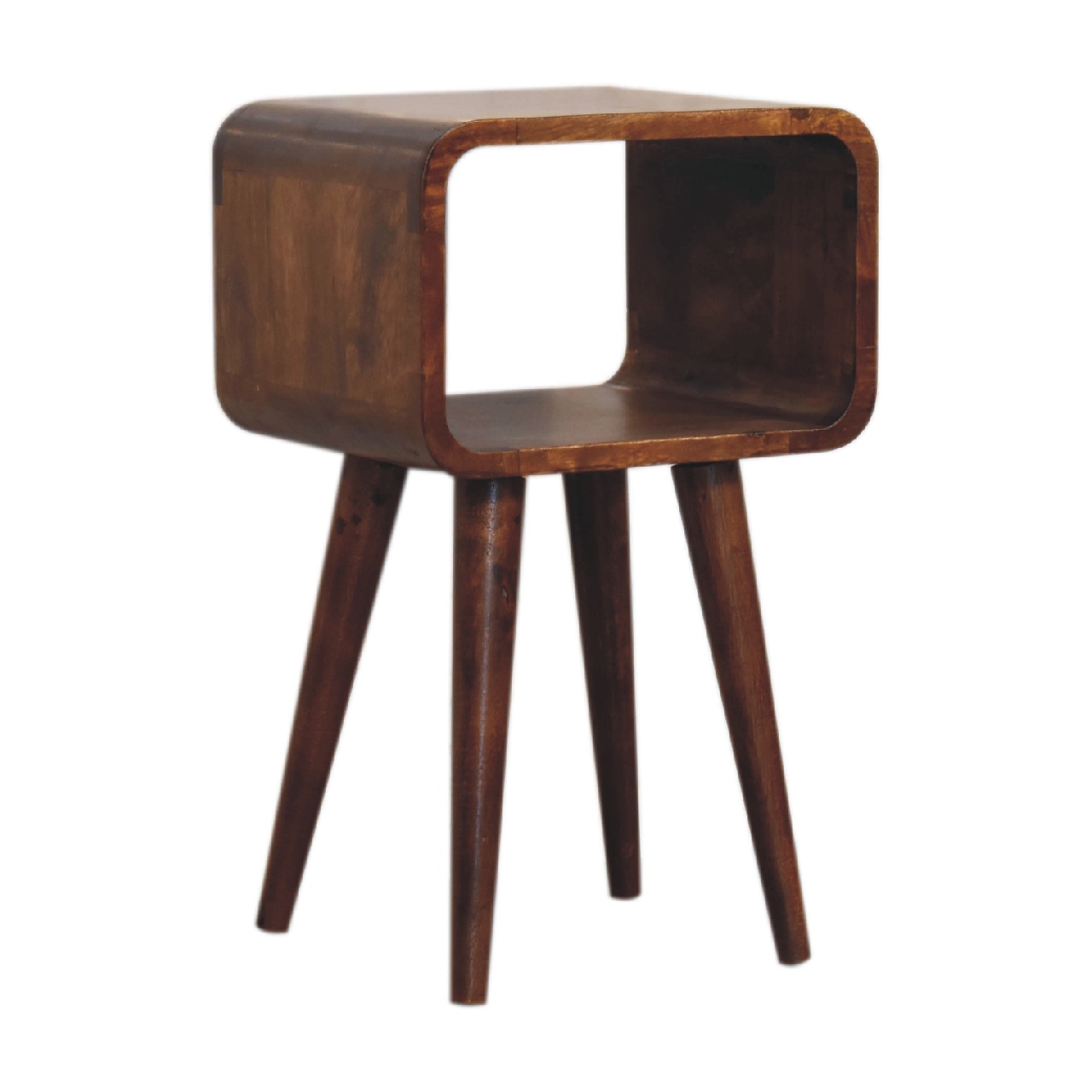 Solid Mango Wood Chestnut Finished Mini Curved Open Bedside - Image 2
