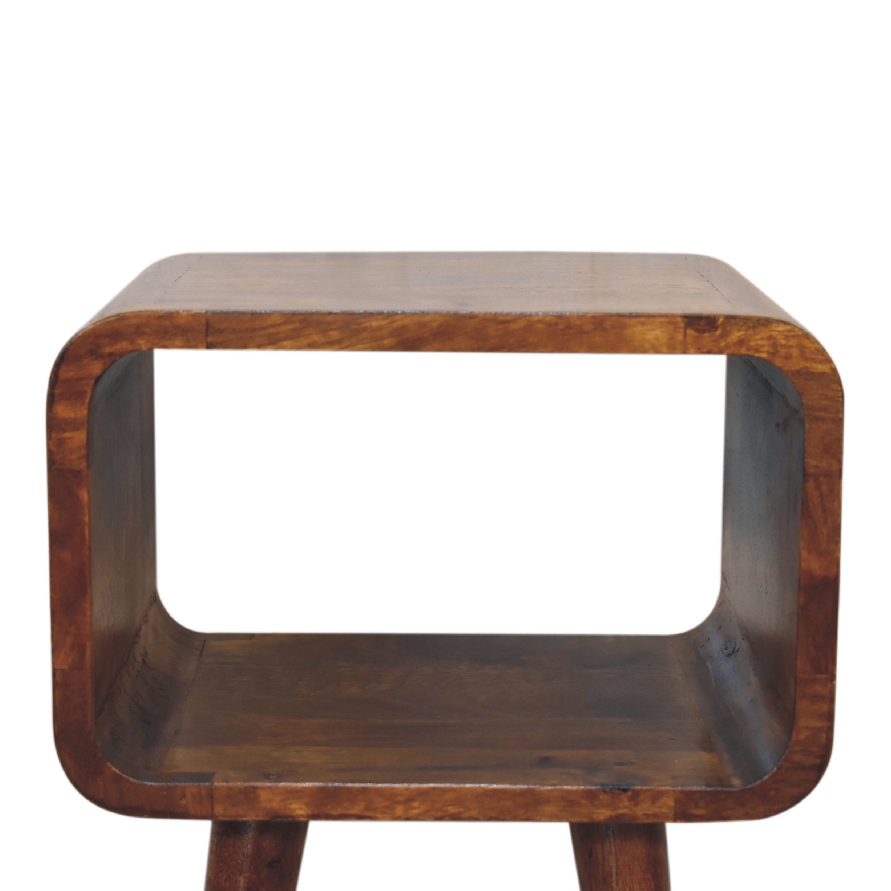 Solid Mango Wood Chestnut Finished Mini Curved Open Bedside - Image 4