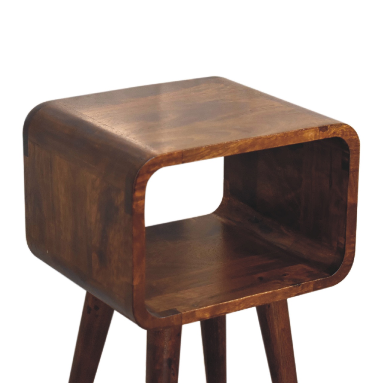 Solid Mango Wood Chestnut Finished Mini Curved Open Bedside - Image 5
