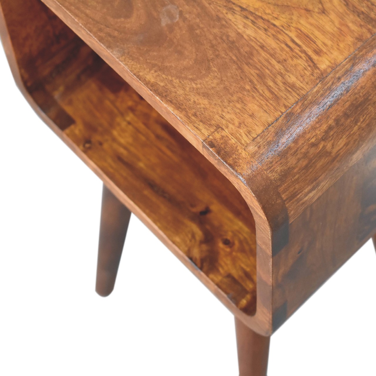 Solid Mango Wood Chestnut Finished Mini Curved Open Bedside - Image 6