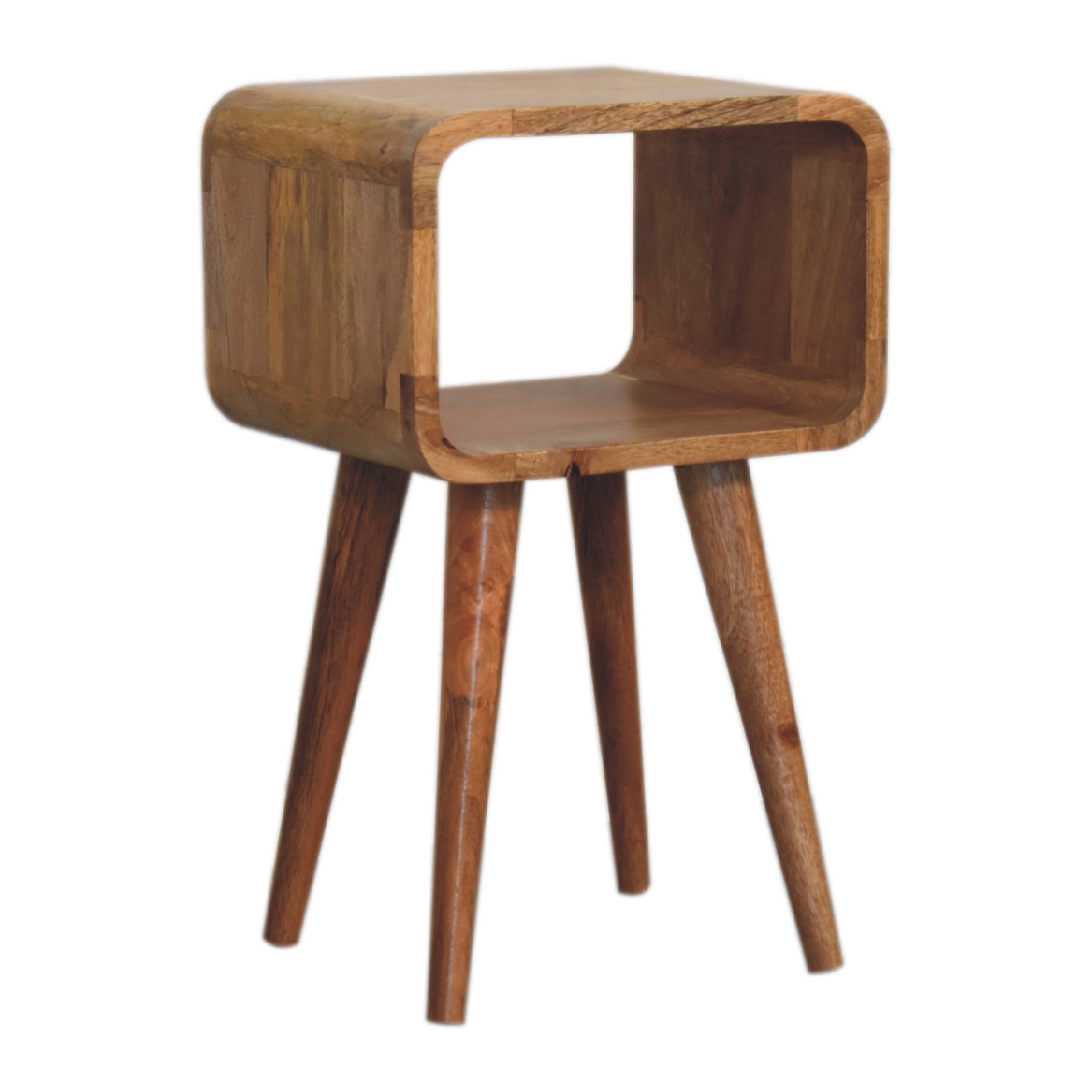 Solid Mango Wood Oak Finished Curved Open Bedside - Image 2