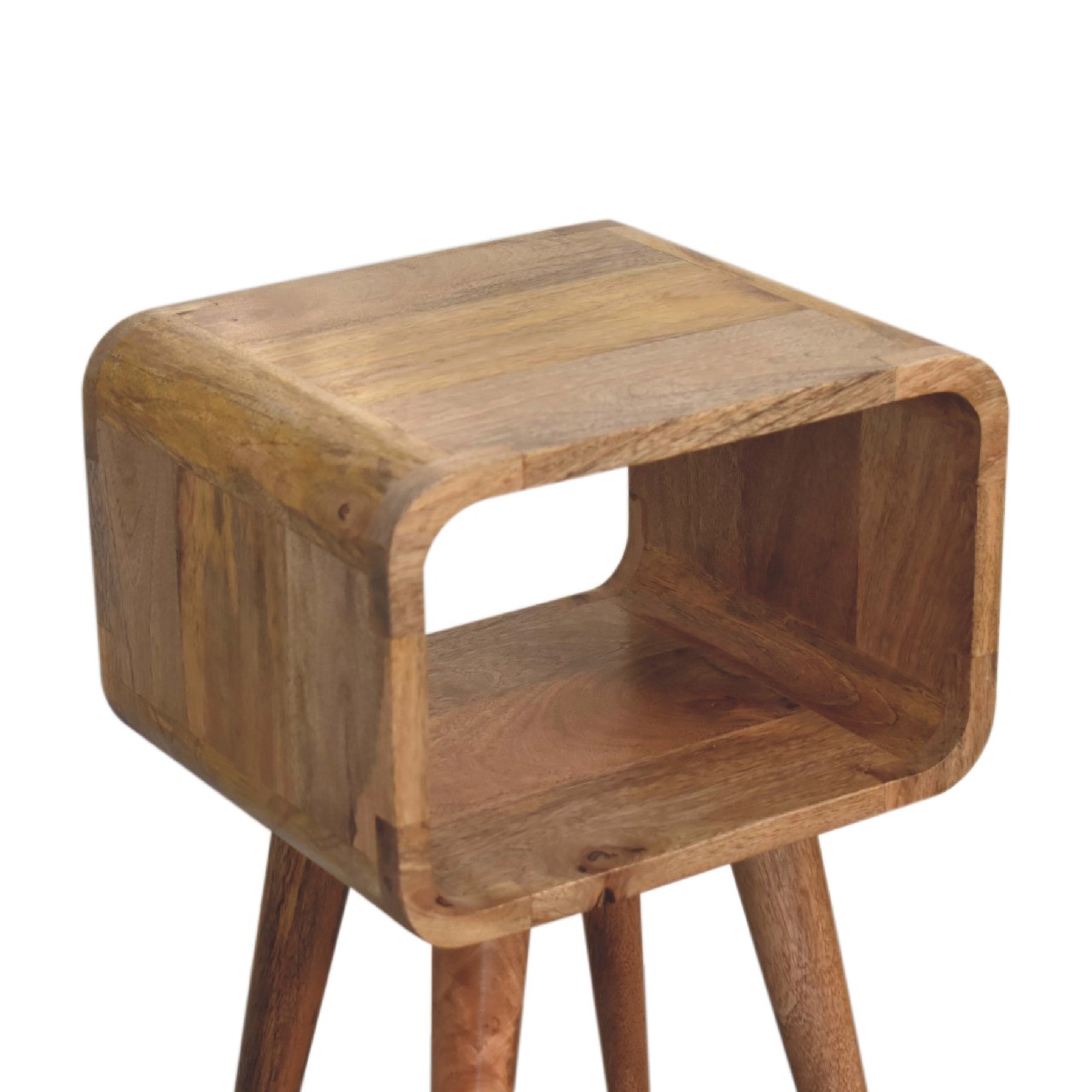 Solid Mango Wood Oak Finished Curved Open Bedside - Image 6