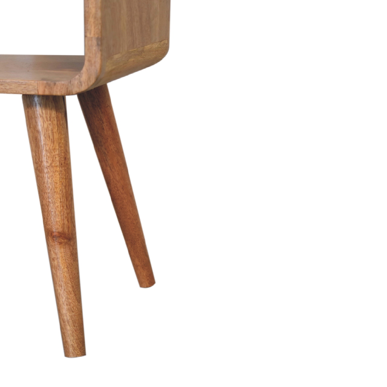 Solid Mango Wood Oak Finished Curved Open Bedside - Image 7