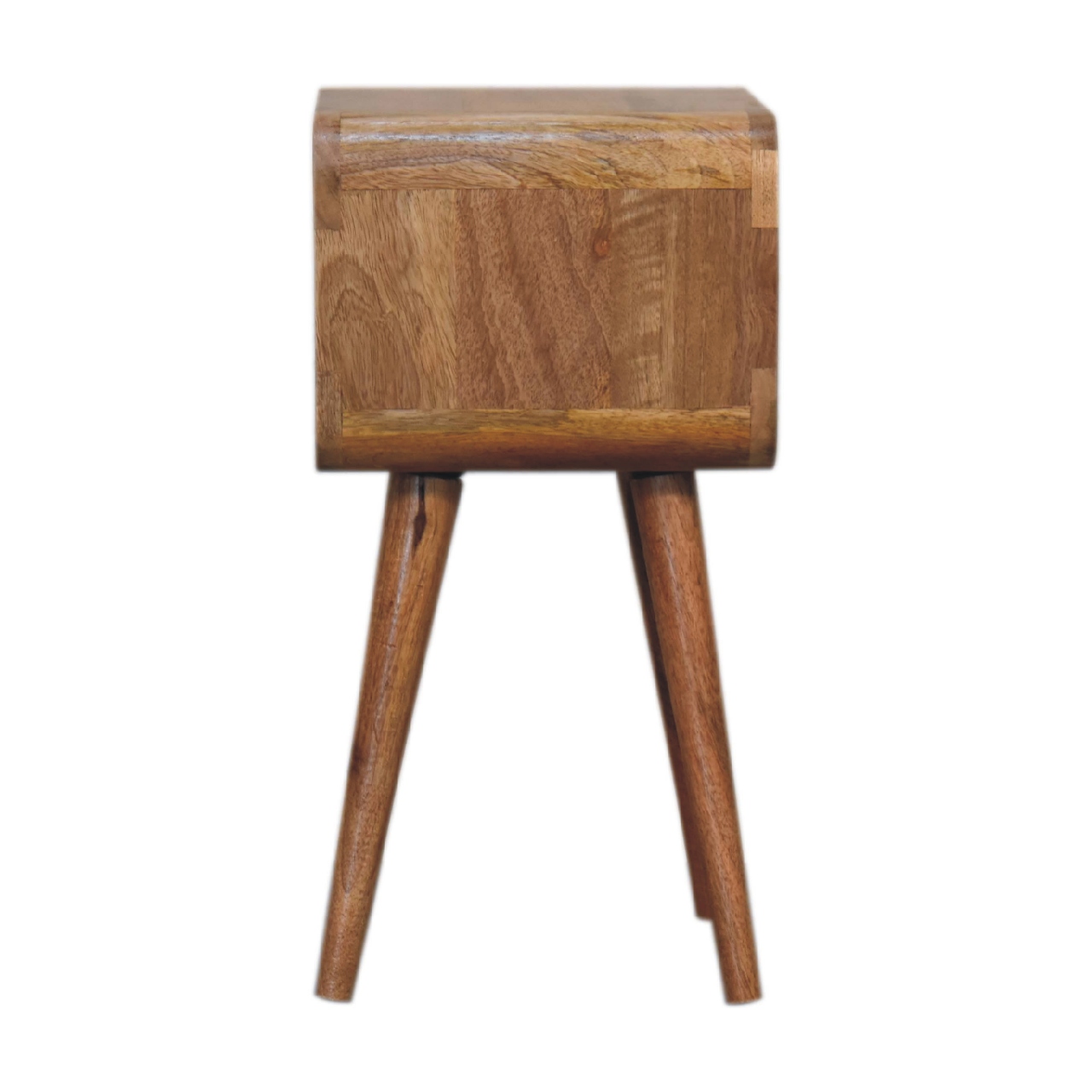 Solid Mango Wood Oak Finished Curved Open Bedside - Image 8
