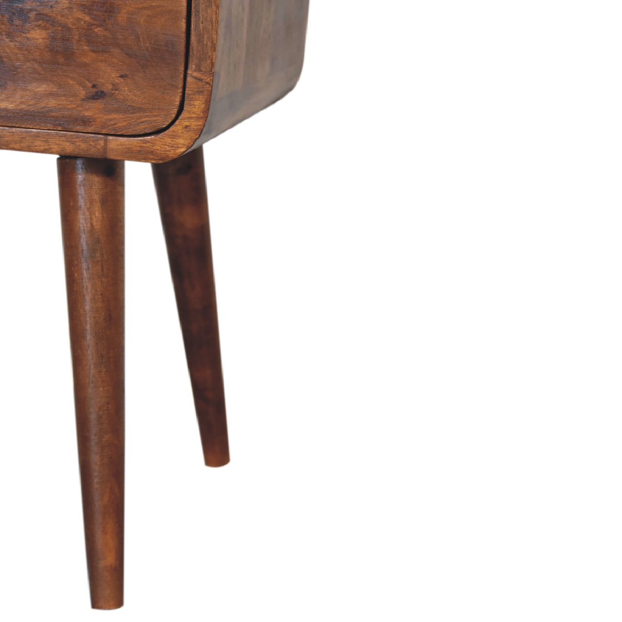 Solid Mango Wood Mini Chestnut Finished 1 Drawer 1 Slot Curve Open Bedside - Image 7