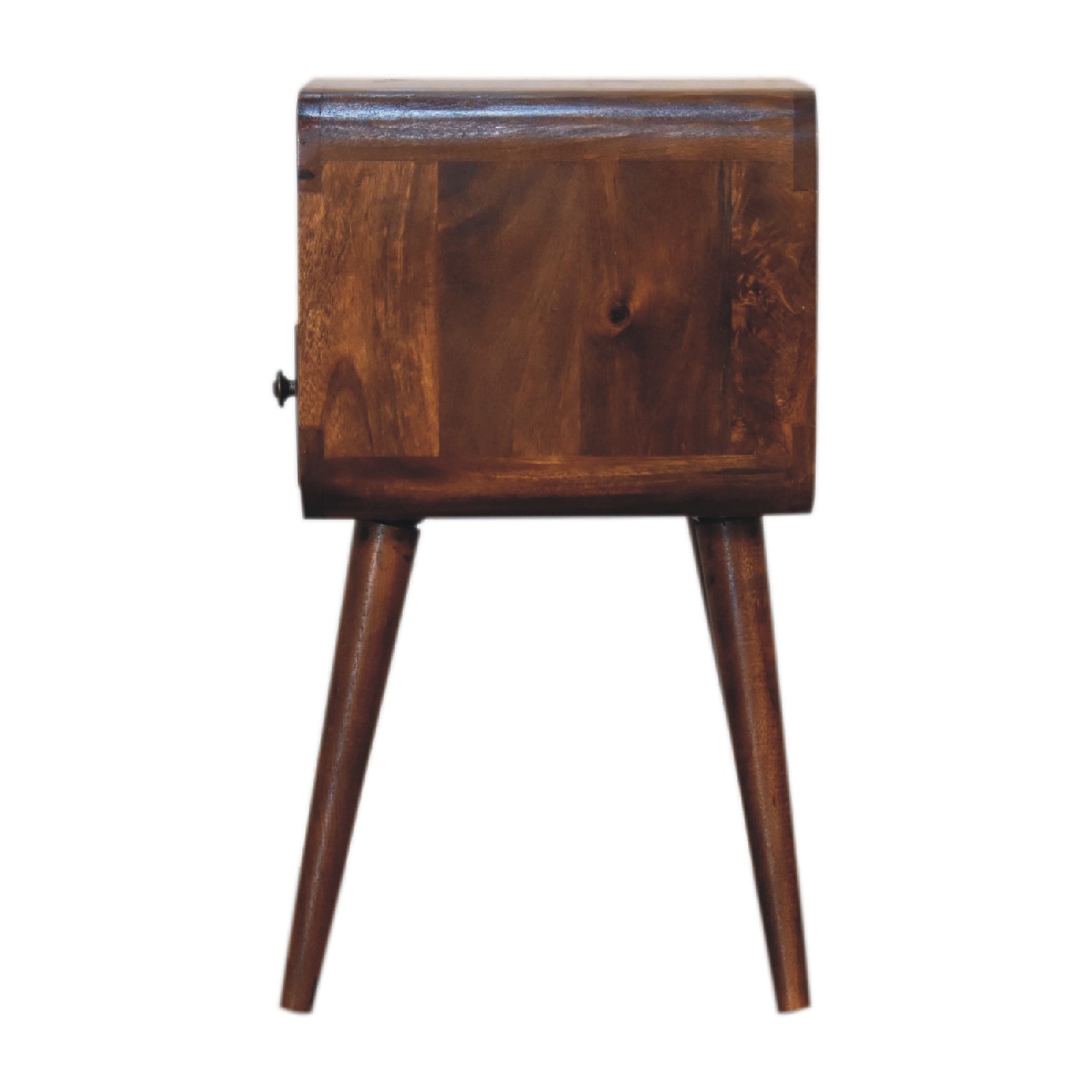 Solid Mango Wood Mini Chestnut Finished 1 Drawer 1 Slot Curve Open Bedside - Image 8