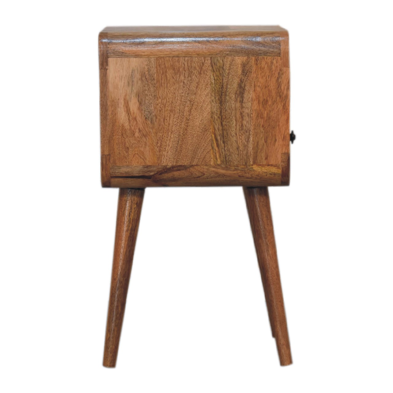 Solid Mango Wood Oak Finished 1 Drawer 1 Slot Mini Curve Open Bedside - Image 8