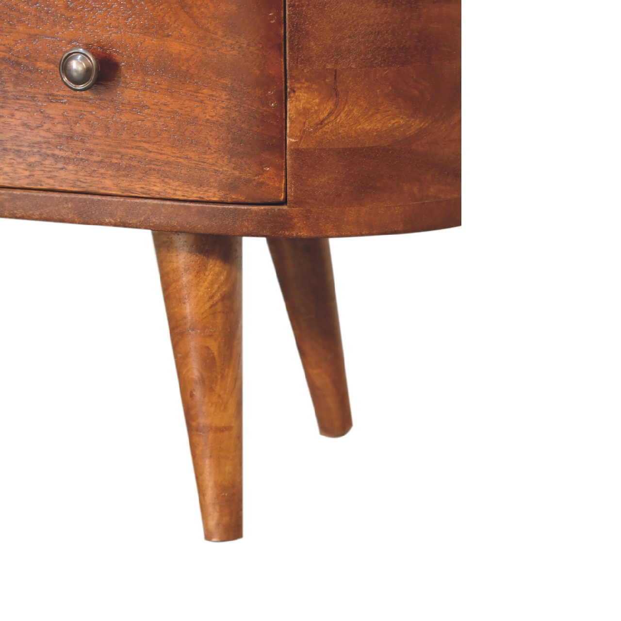 Solid Mango Wood Chestnut Finished 2 Drawer 1 Slot Round Open Media Unit - Image 8