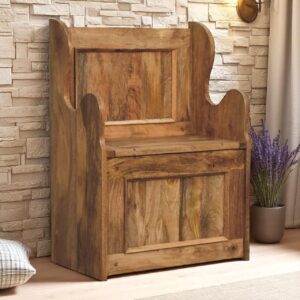 Solid Mango Wood Oak Finished Mini Hall Storage (Monks) Bench