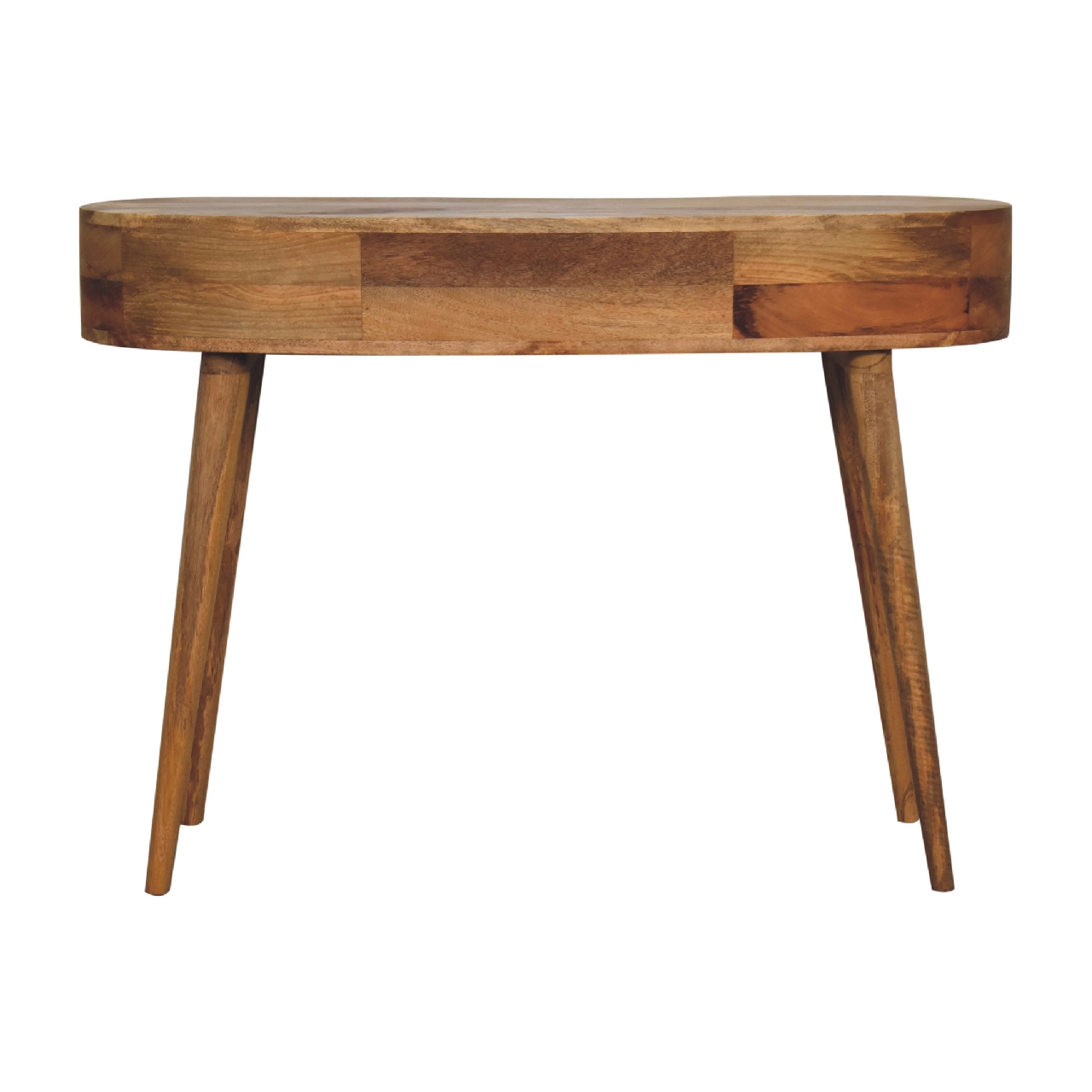 Solid Mango Wood Oak Finished Wave Curved 2 Drawer Desk - Image 9