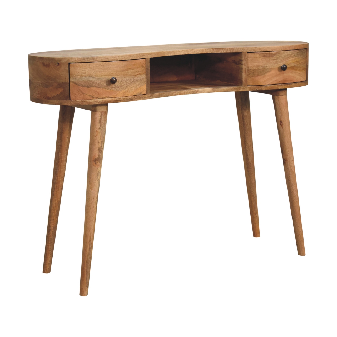 Solid Mango Wood Oak Finished Wave Curved 2 Drawer Desk - Image 2