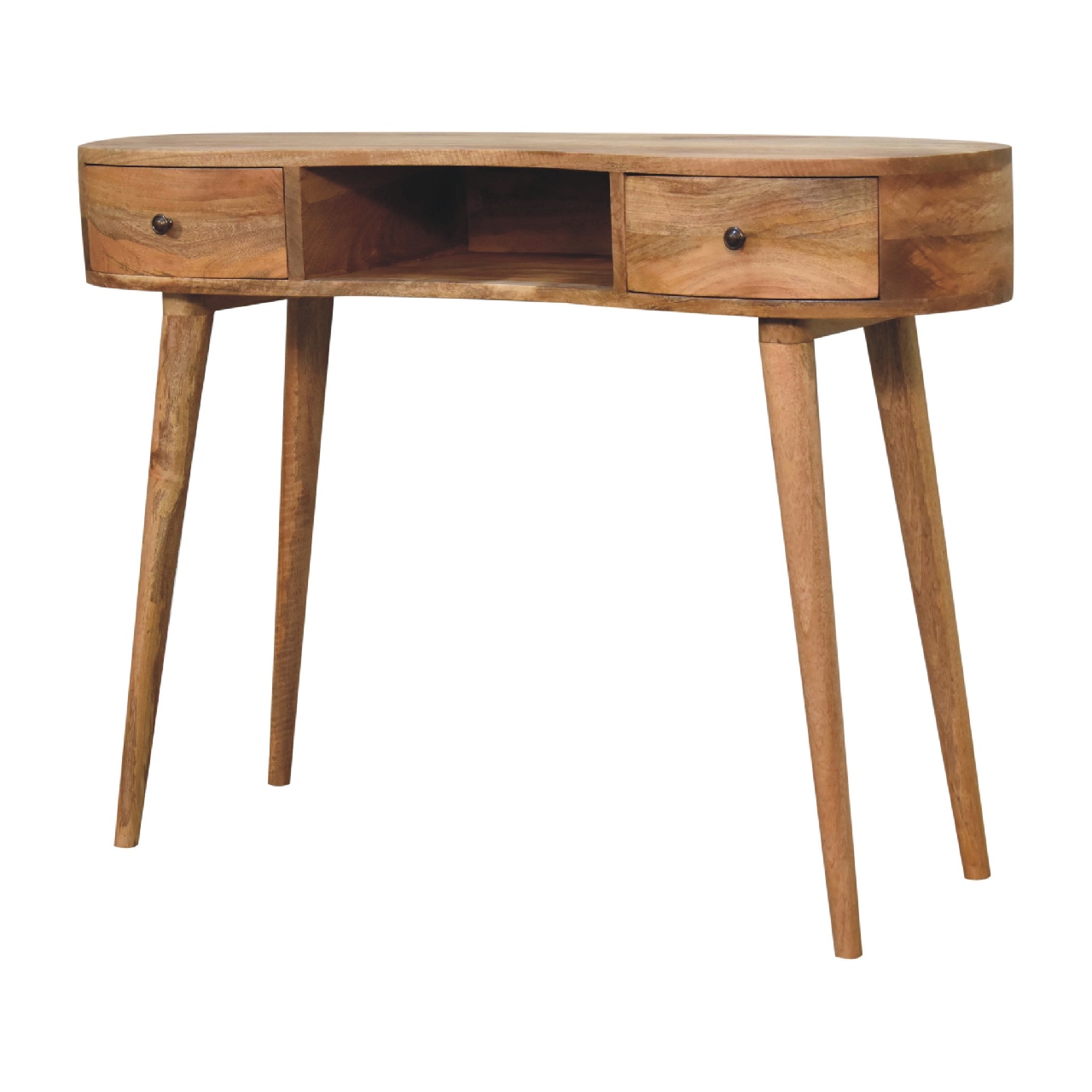 Solid Mango Wood Oak Finished Wave Curved 2 Drawer Desk - Image 3