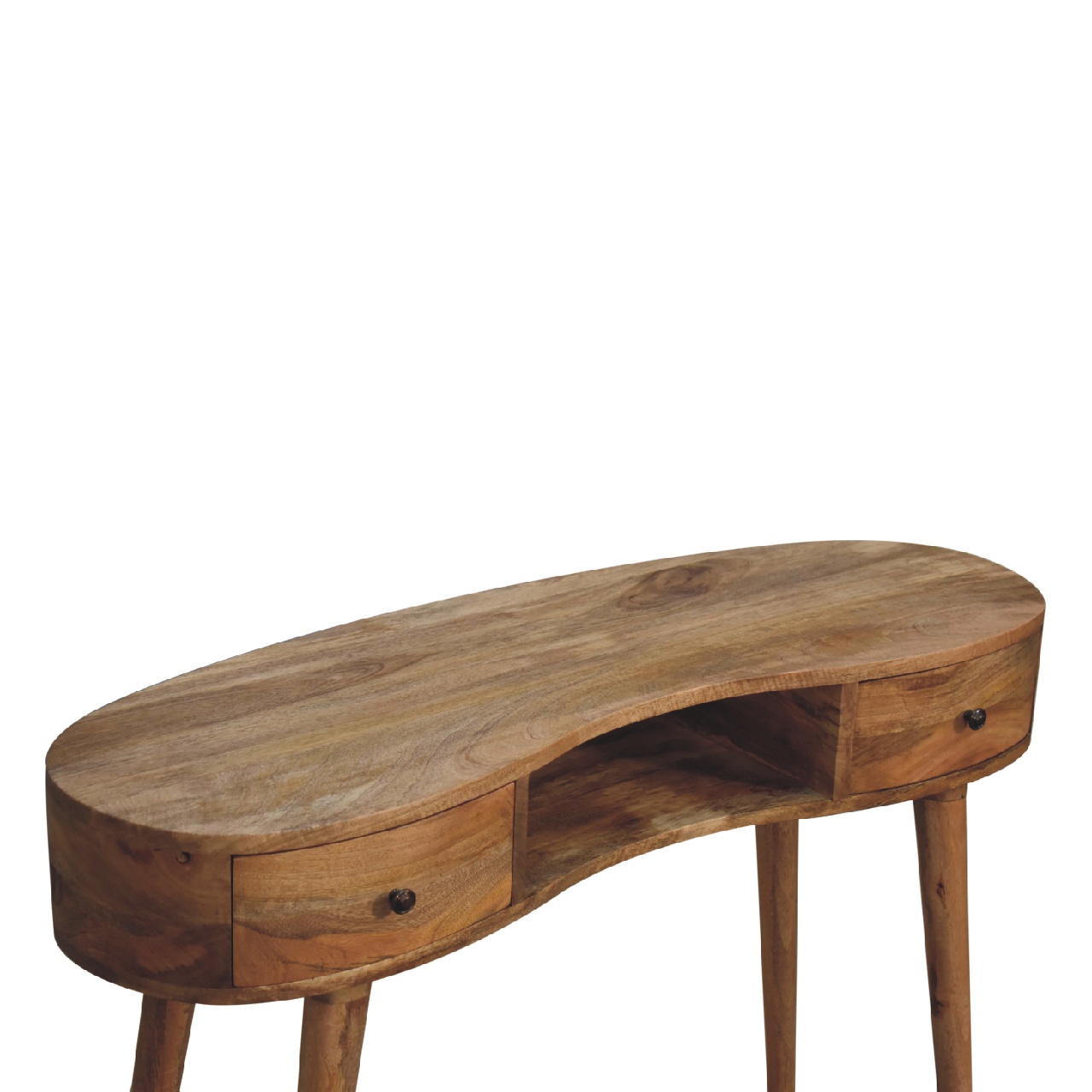 Solid Mango Wood Oak Finished Wave Curved 2 Drawer Desk - Image 5