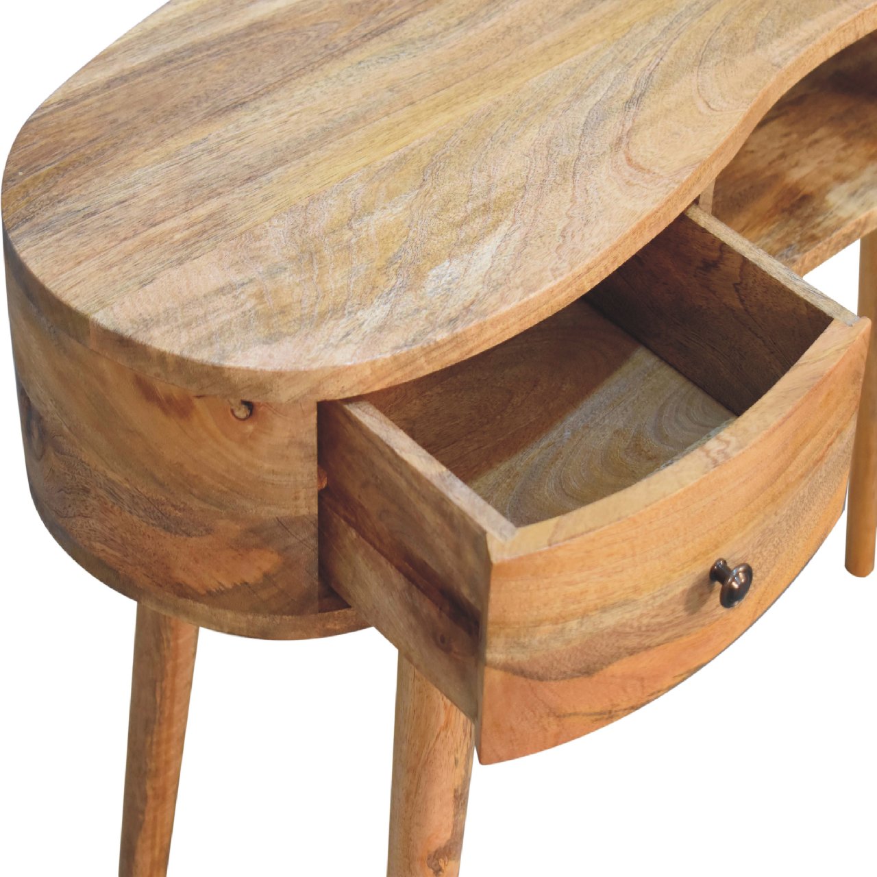 Solid Mango Wood Oak Finished Wave Curved 2 Drawer Desk - Image 6