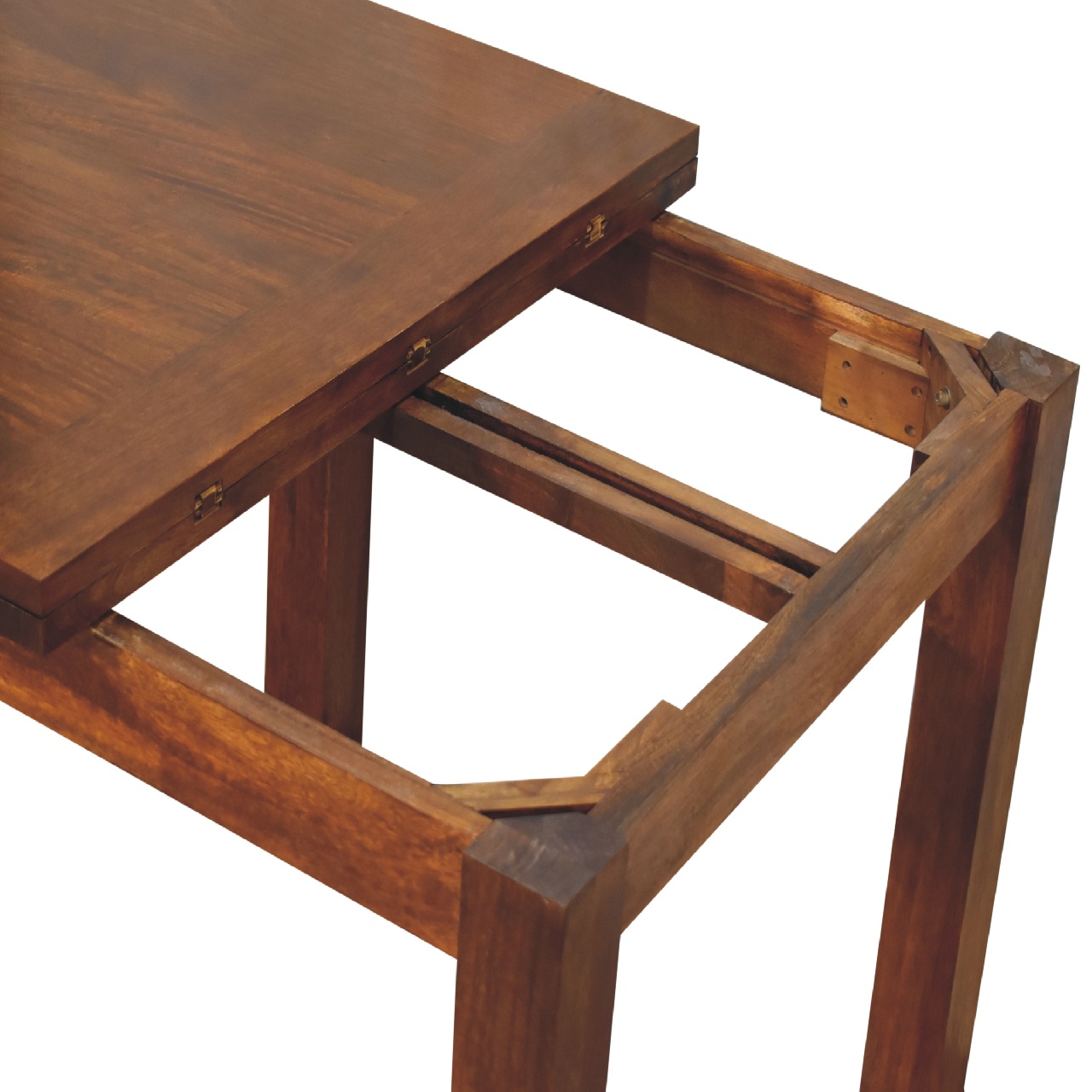 Solid Mango Wood Chestnut Finished Small Extendable Butterfly Dining Table - Image 4