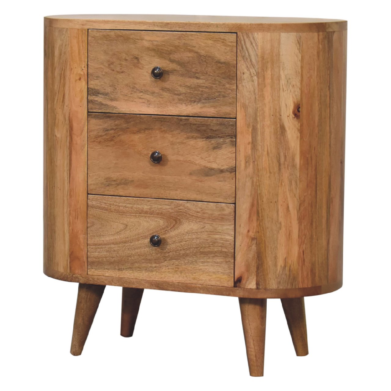 Solid Mango Wood Oak Finished 3 Drawer Mini Cabinet - Image 2
