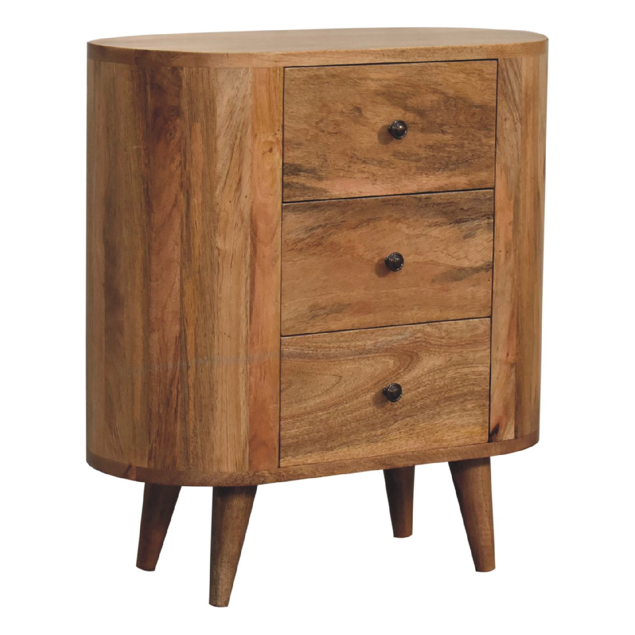 Solid Mango Wood Oak Finished 3 Drawer Mini Cabinet - Image 3