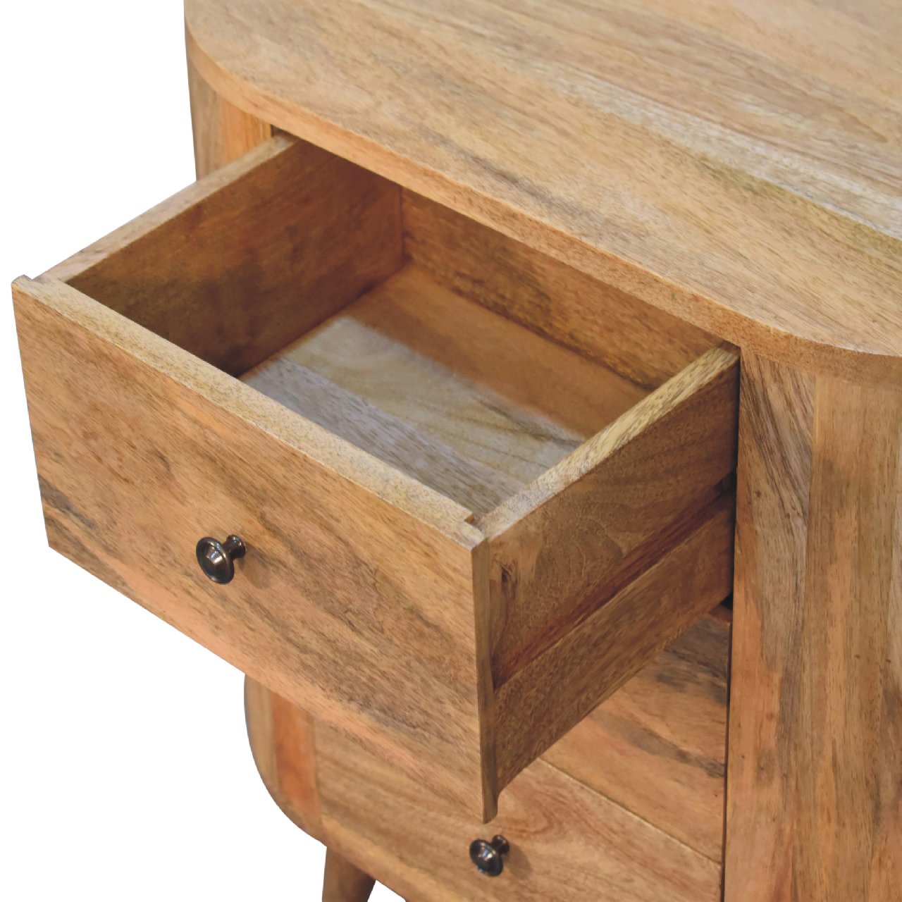 Solid Mango Wood Oak Finished 3 Drawer Mini Cabinet - Image 5