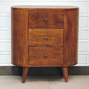 Solid Mango Wood Chestnut Finished 3 Drawer Mini Cabinet