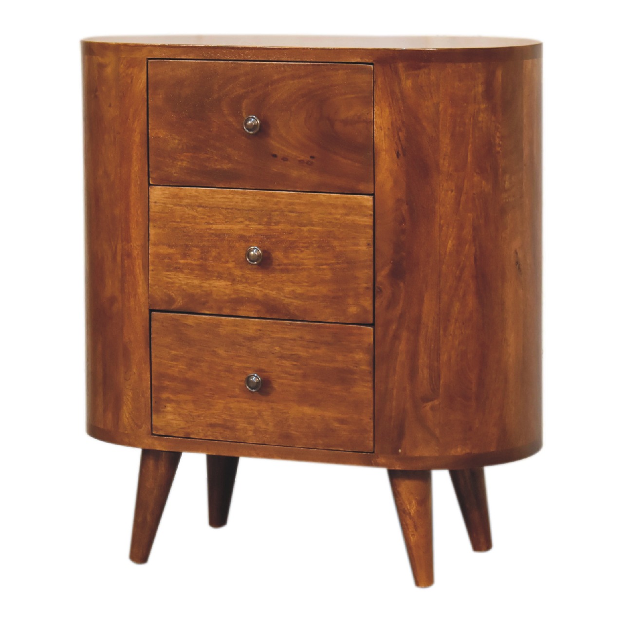 Solid Mango Wood Chestnut Finished 3 Drawer Mini Cabinet - Image 2