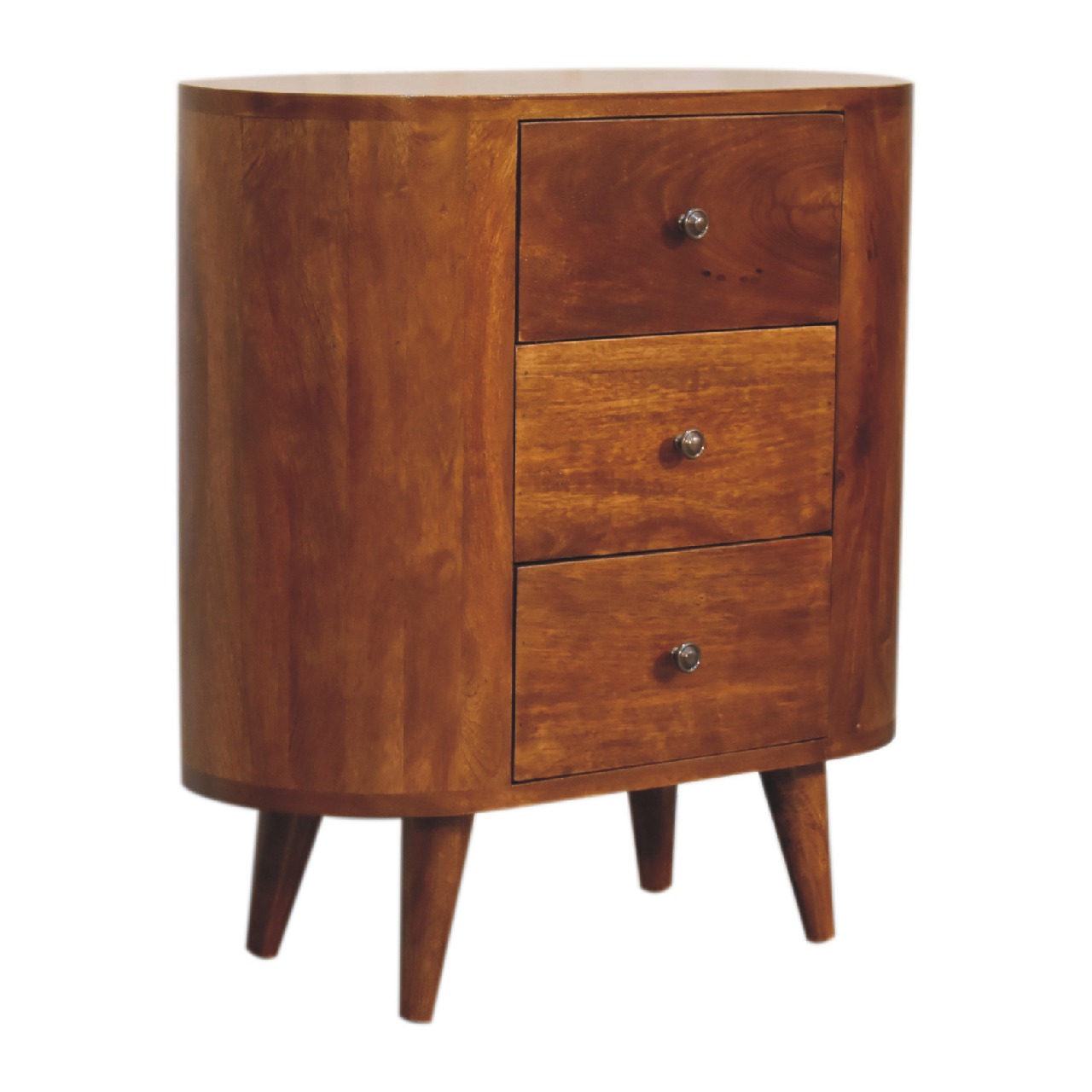 Solid Mango Wood Chestnut Finished 3 Drawer Mini Cabinet - Image 3