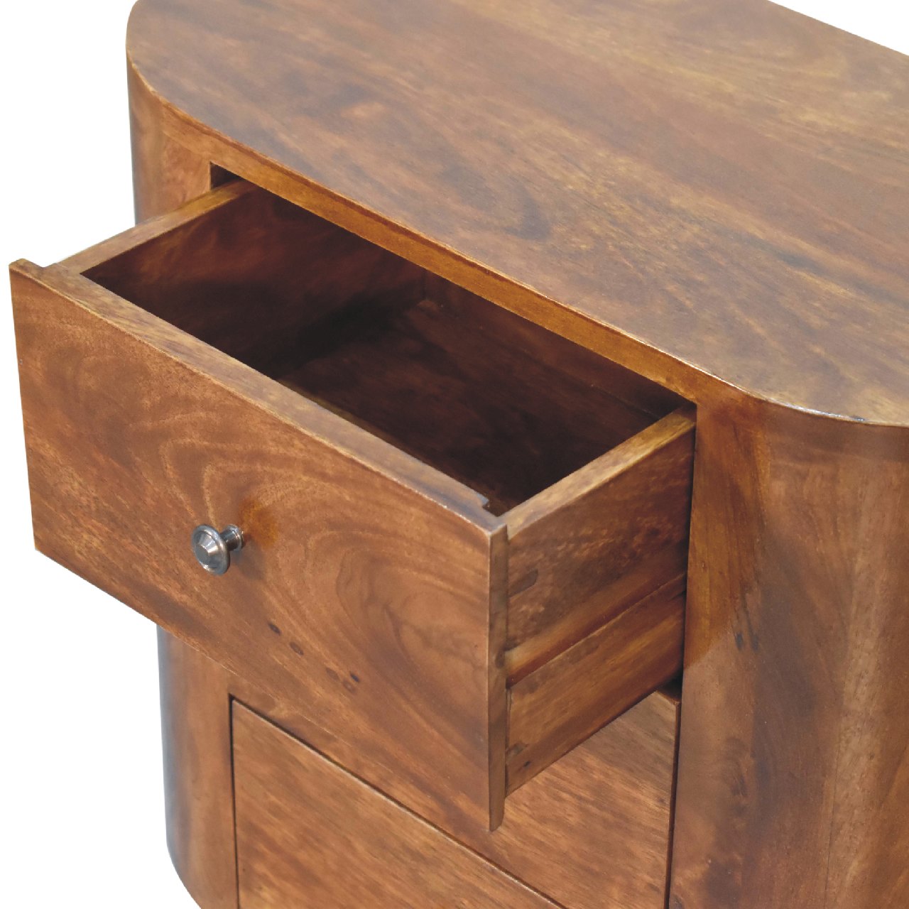 Solid Mango Wood Chestnut Finished 3 Drawer Mini Cabinet - Image 6