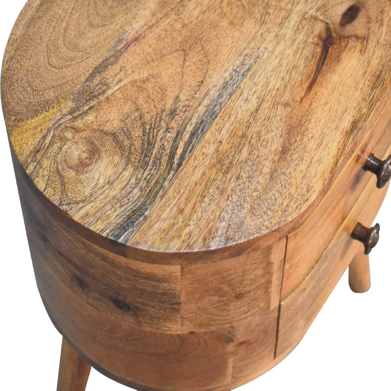 Solid Mango Wood Oak Finished Rounded 2 Drawer Bedside - Image 5