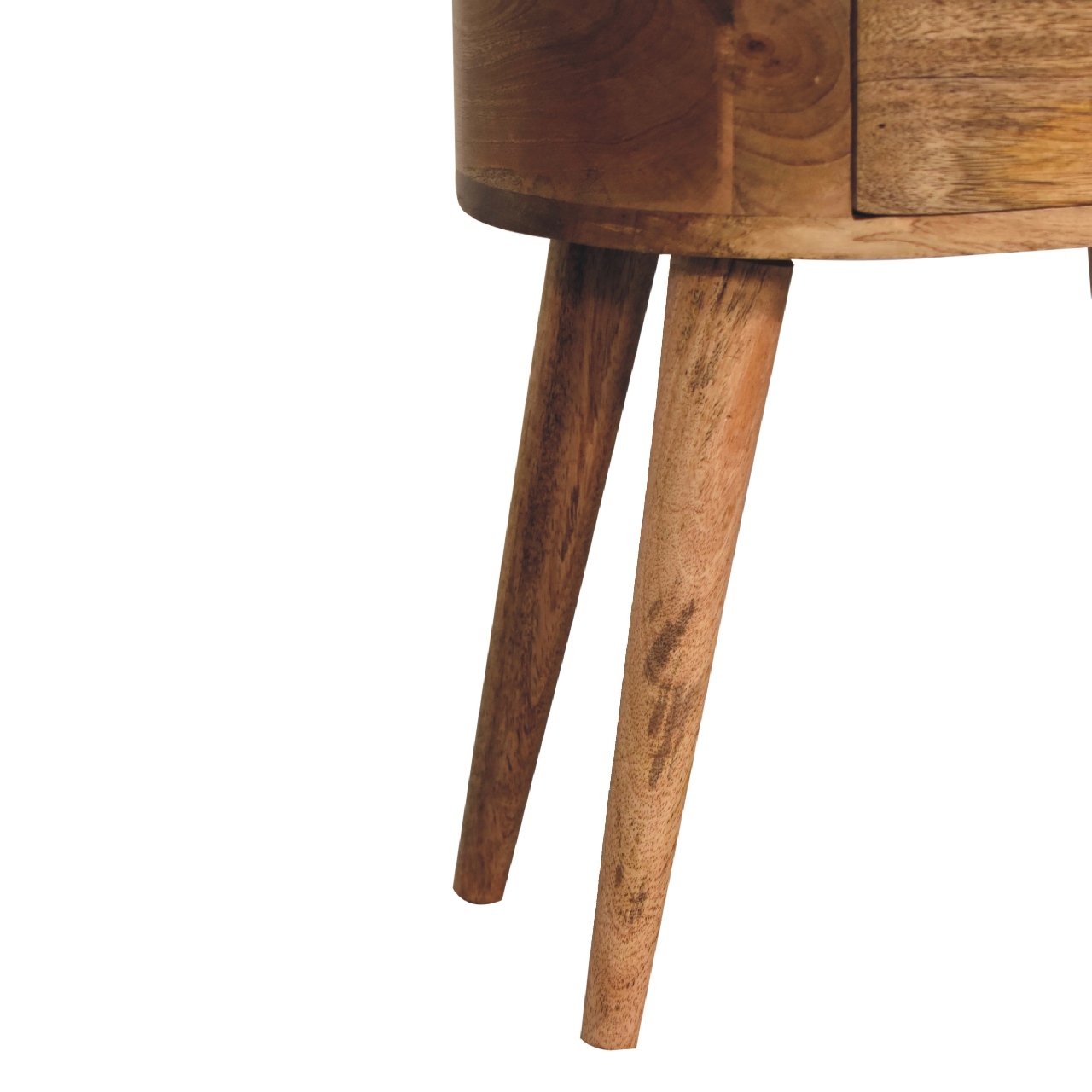 Solid Mango Wood Oak Finished Rounded 2 Drawer Bedside - Image 7