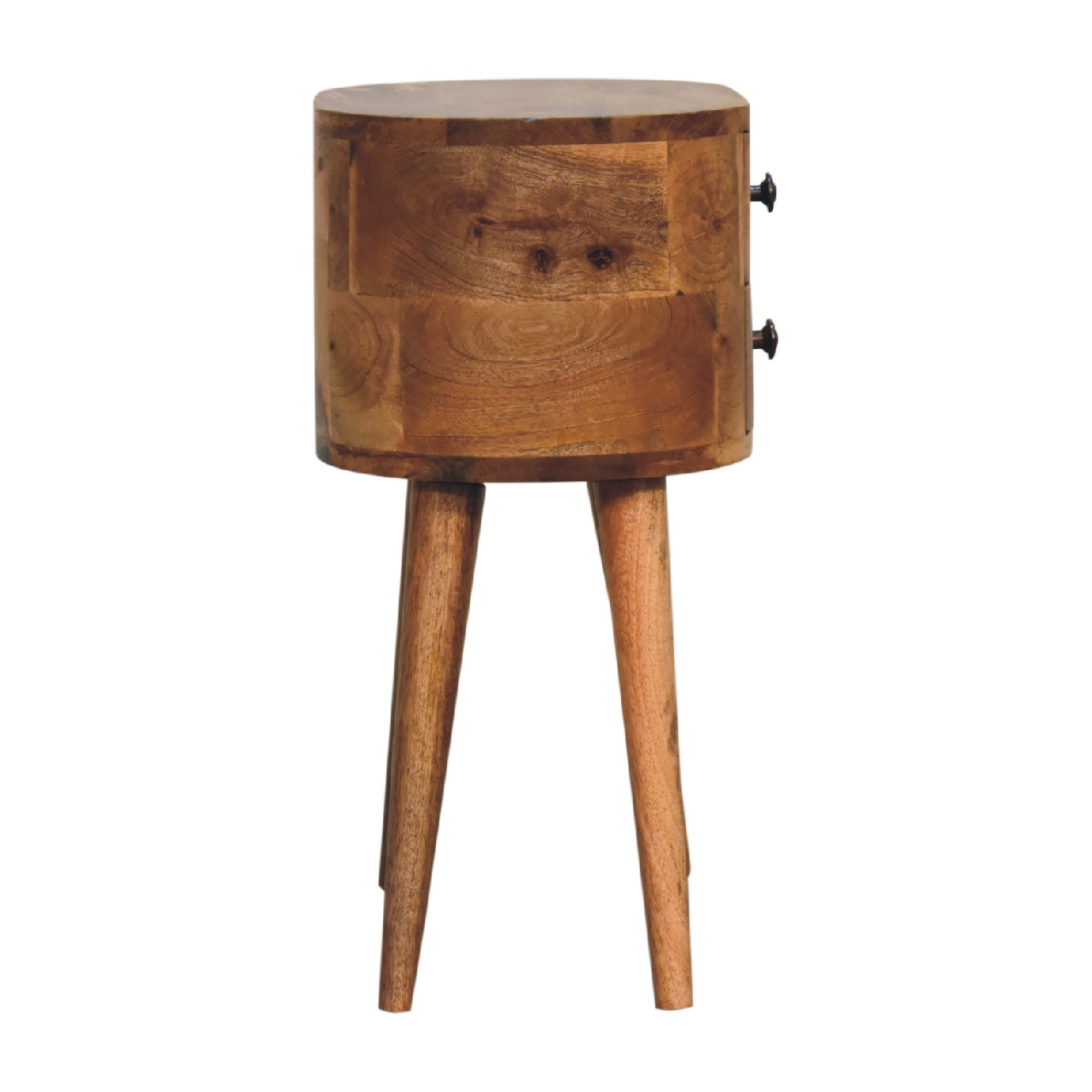 Solid Mango Wood Oak Finished Rounded 2 Drawer Bedside - Image 8