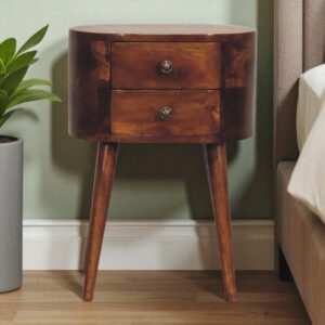 Solid Mango Wood Chestnut Finished Mini Rounded Bedside Table