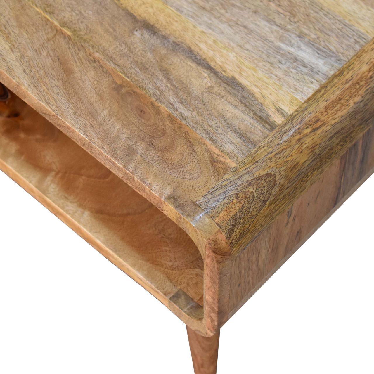 Solid Mango Wood Oak Finished Open Media Unit - Image 6