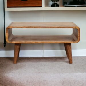 Solid Mango Wood Oak Finished Open Media Unit