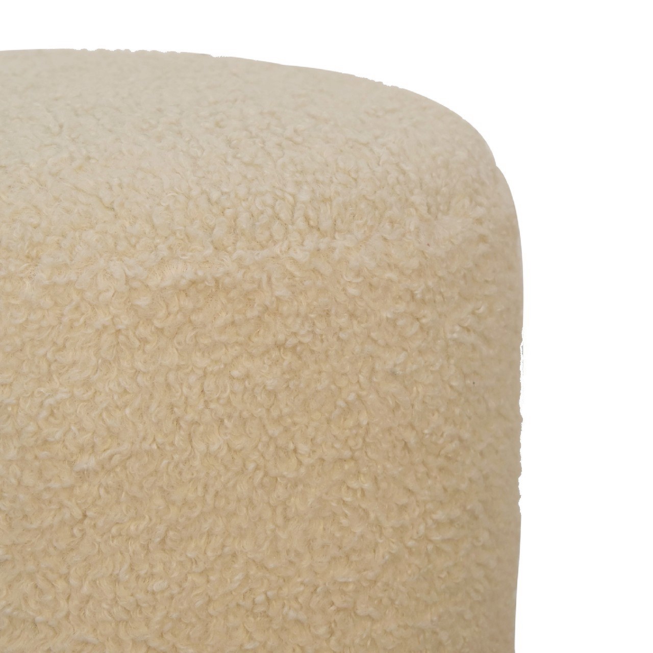 Solid Mango Wood Cream Boucle Upholstered Round Footstool - Image 6