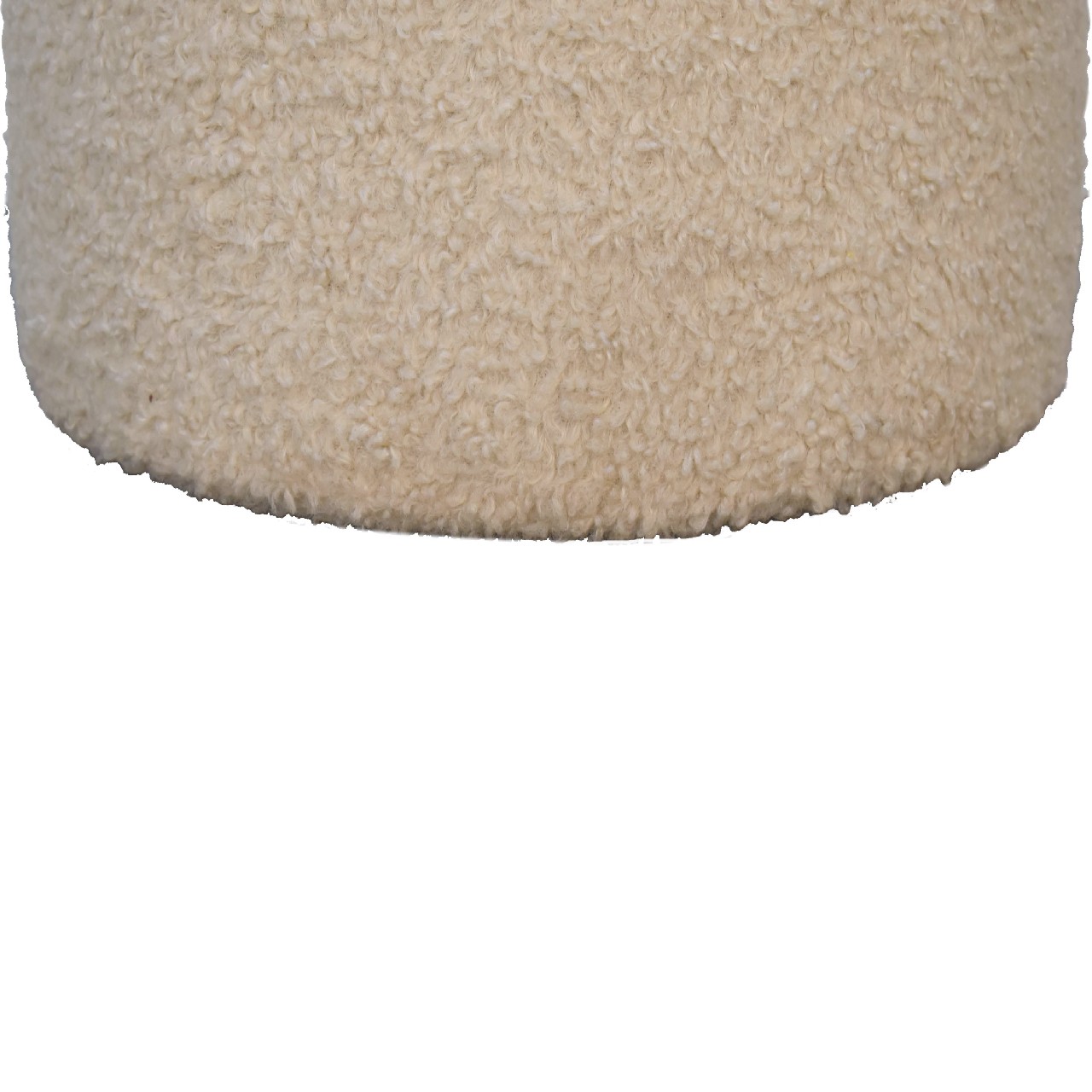 Solid Mango Wood Cream Boucle Upholstered Round Footstool - Image 9