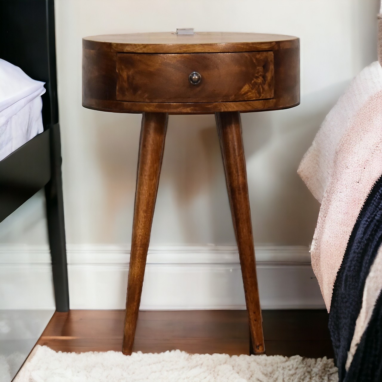 Solid Mango Wood Single Chestnut Bedside & Plug In Light