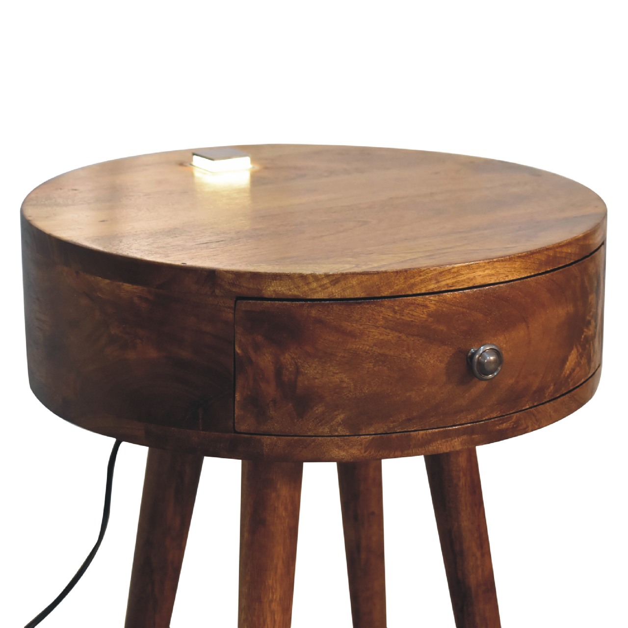 Solid Mango Wood Single Chestnut Bedside & Plug In Light - Image 4