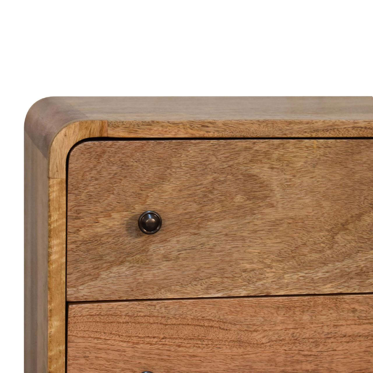 Solid Mango Wood Oak Finished 3 Drawer Mini Curved Chest - Image 4