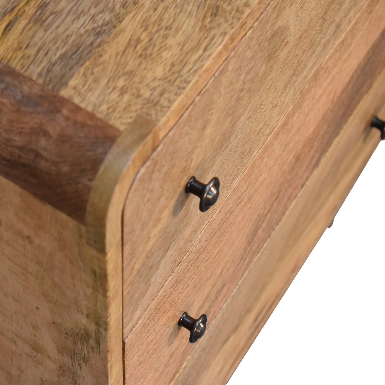 Solid Mango Wood Oak Finished 3 Drawer Mini Curved Chest - Image 5