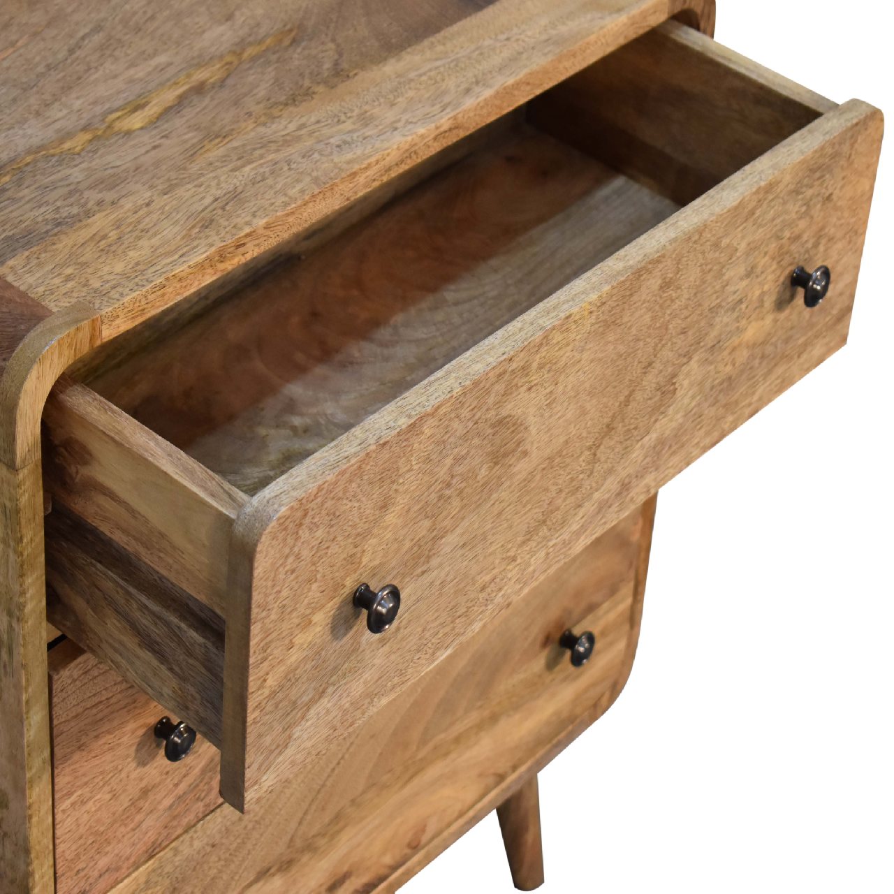 Solid Mango Wood Oak Finished 3 Drawer Mini Curved Chest - Image 6