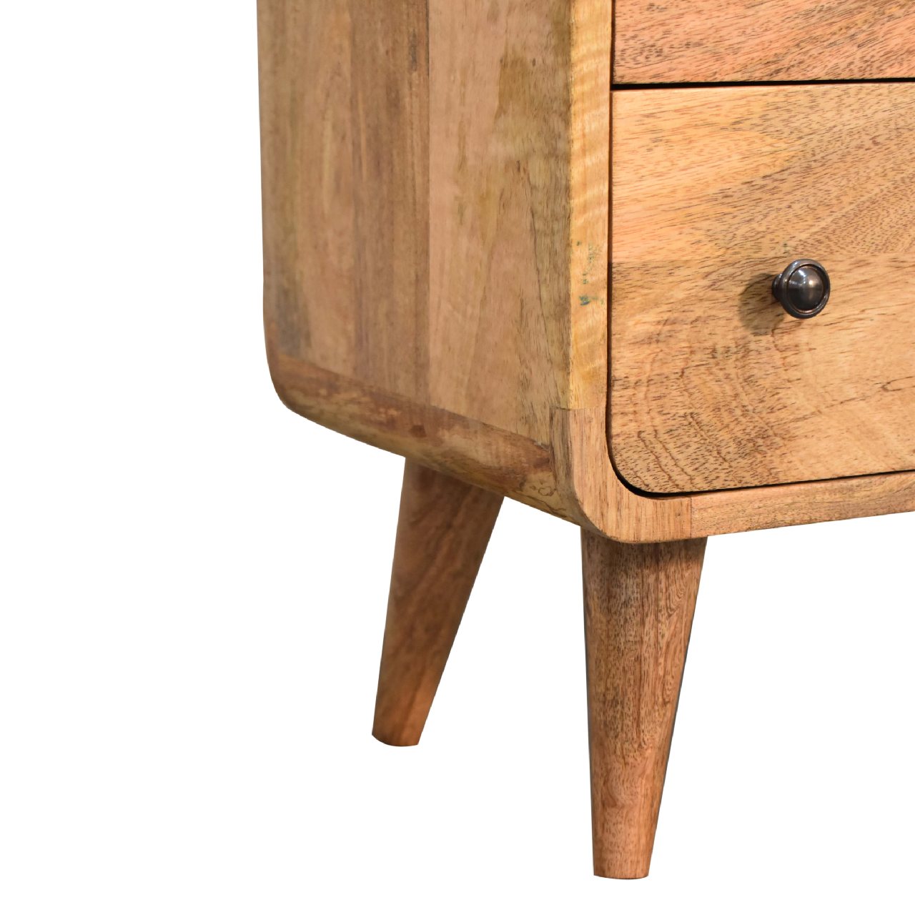 Solid Mango Wood Oak Finished 3 Drawer Mini Curved Chest - Image 7