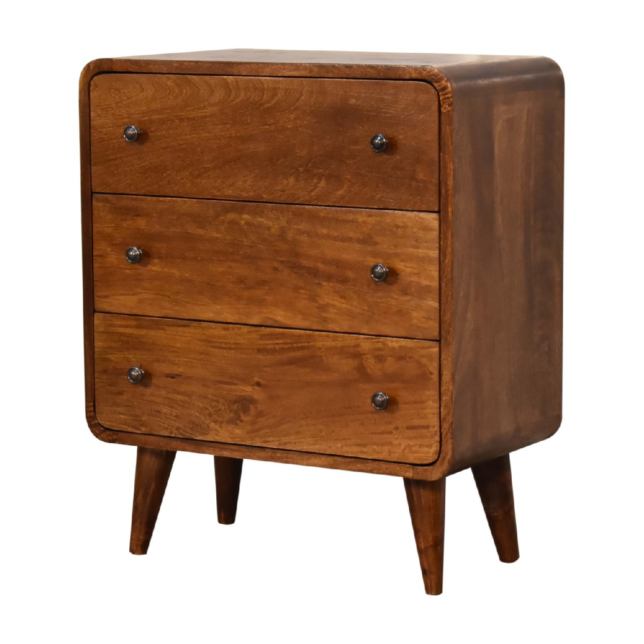 Solid Mango Wood Chestnut Finished 3 Drawer Mini Curved Chest - Image 2