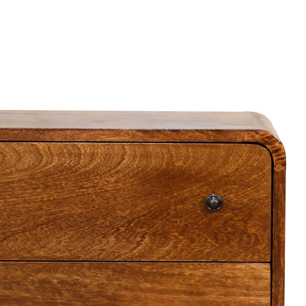 Solid Mango Wood Chestnut Finished 3 Drawer Mini Curved Chest - Image 4