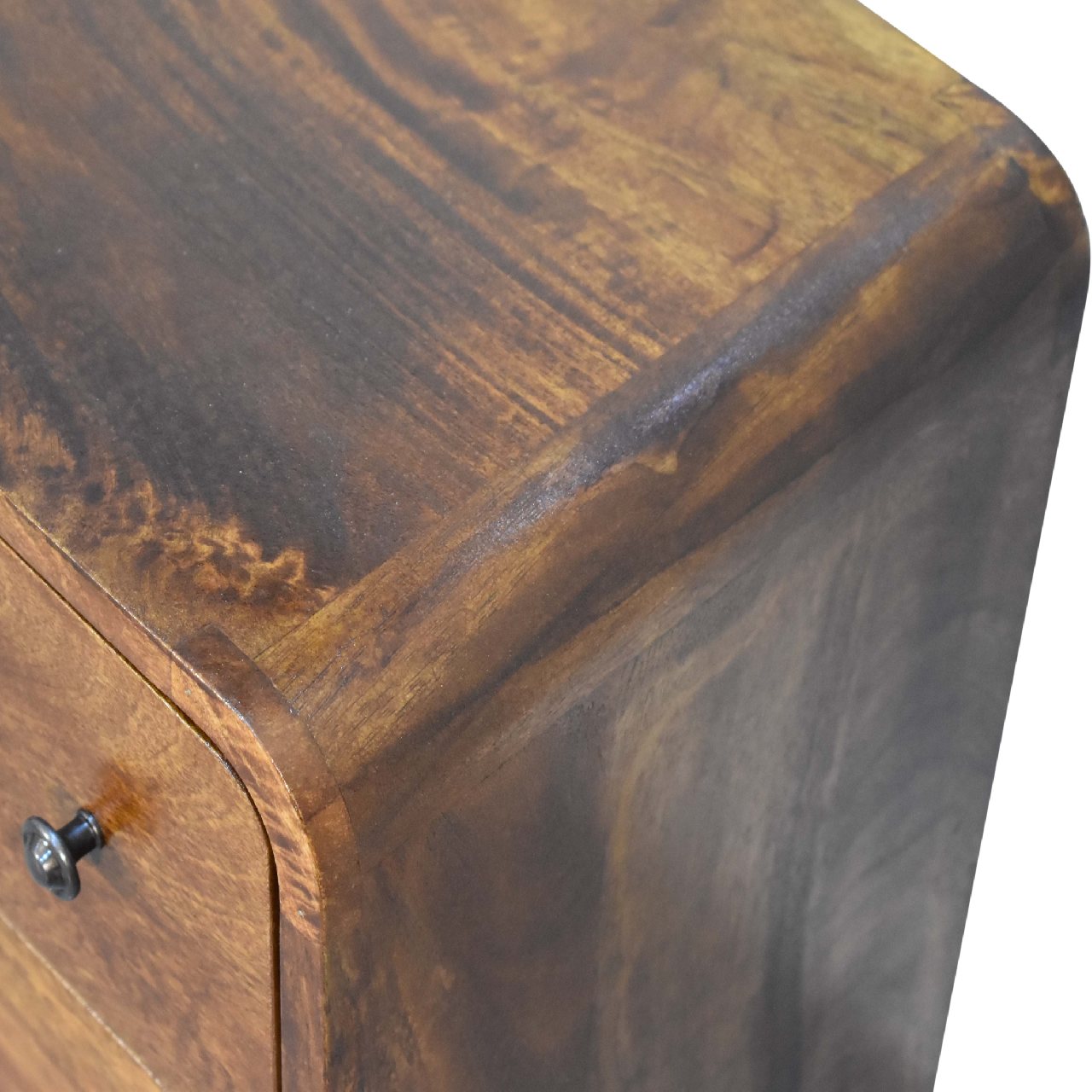 Solid Mango Wood Chestnut Finished 3 Drawer Mini Curved Chest - Image 5
