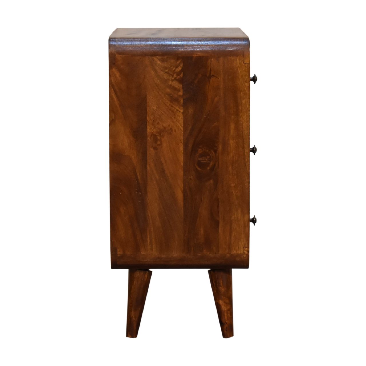 Solid Mango Wood Chestnut Finished 3 Drawer Mini Curved Chest - Image 8