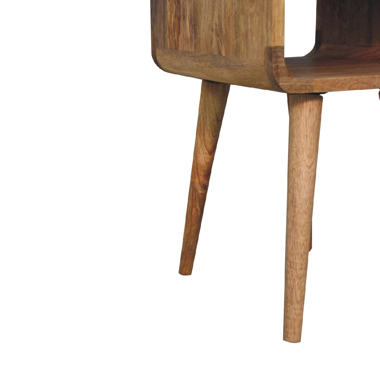 Solid Mango Wood Oak Finished 1 Drawer Curved Bedside - Image 7