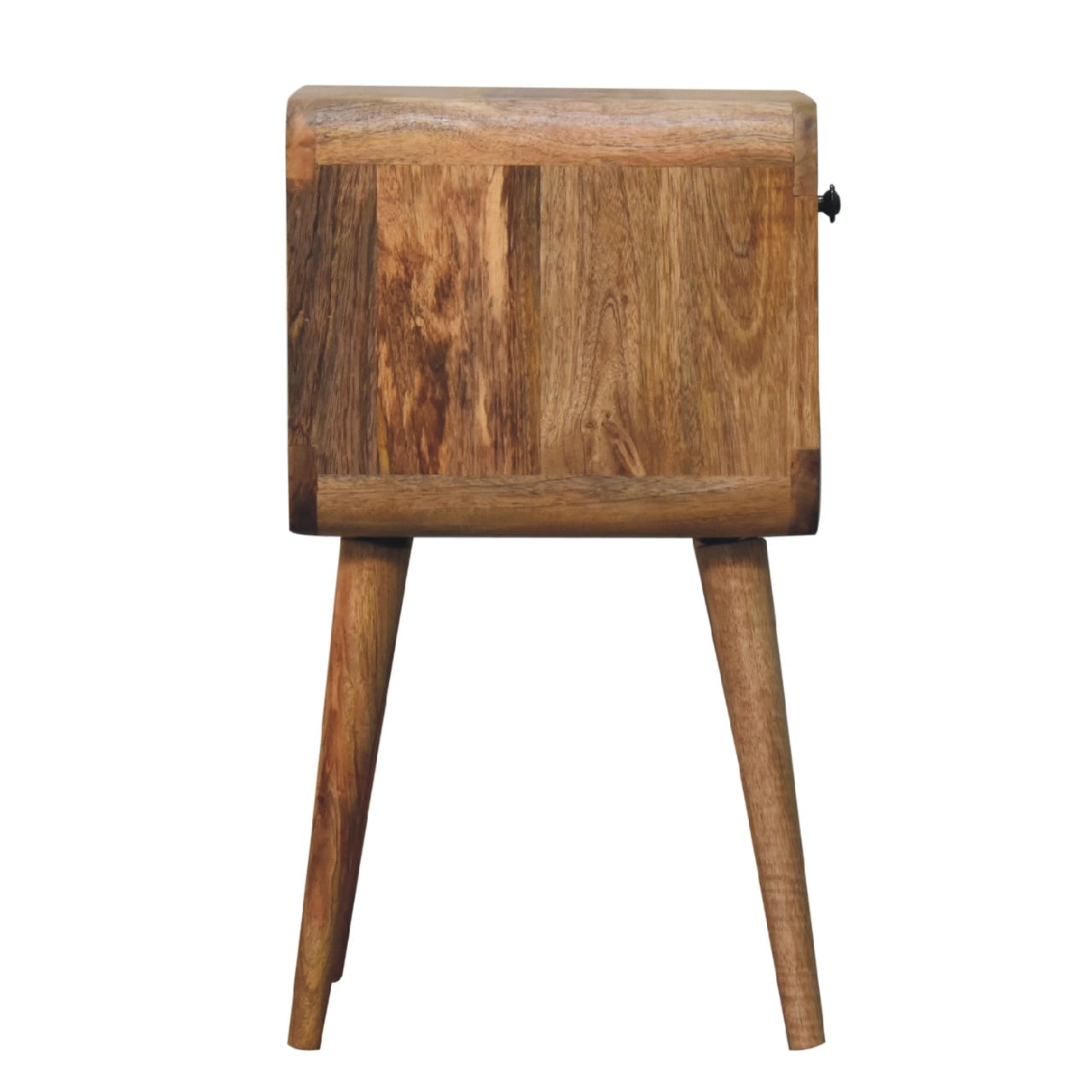 Solid Mango Wood Oak Finished 1 Drawer Curved Bedside - Image 8