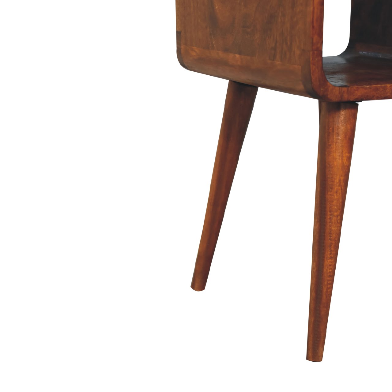 Solid Mango Wood Chestnut Finished 1 Drawer Mini Curved Bedside - Image 7
