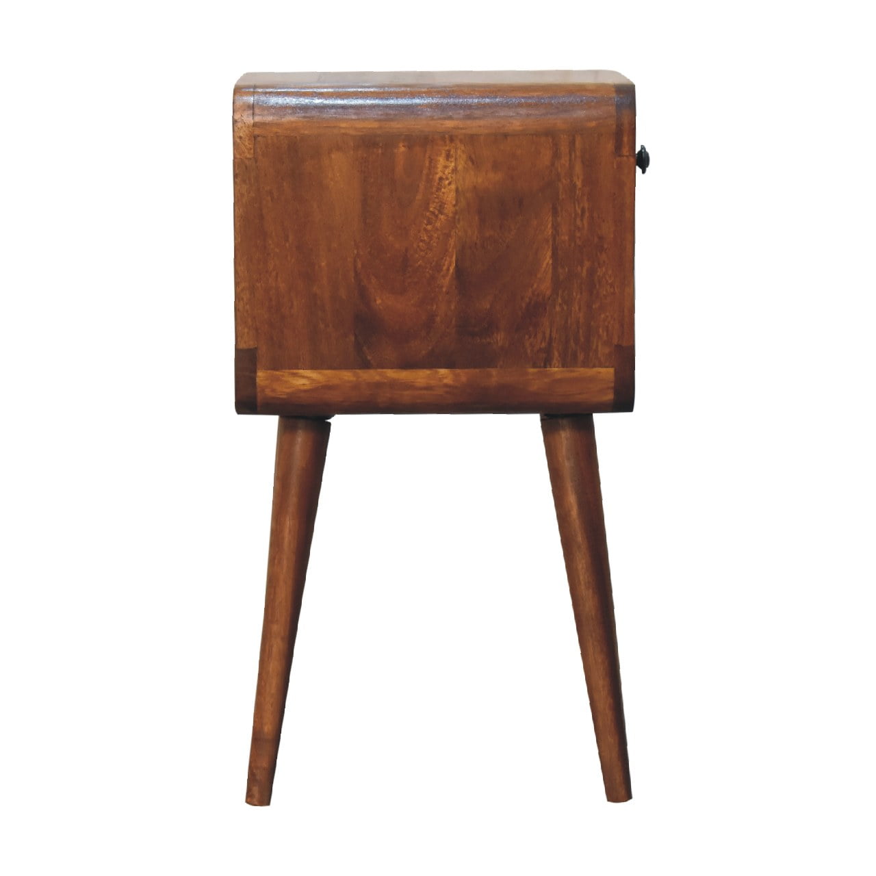 Solid Mango Wood Chestnut Finished 1 Drawer Mini Curved Bedside - Image 8